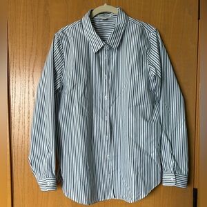 Woman’s Teal, Sea foam, and White Striped Dress Shirt - Classic Button-Down